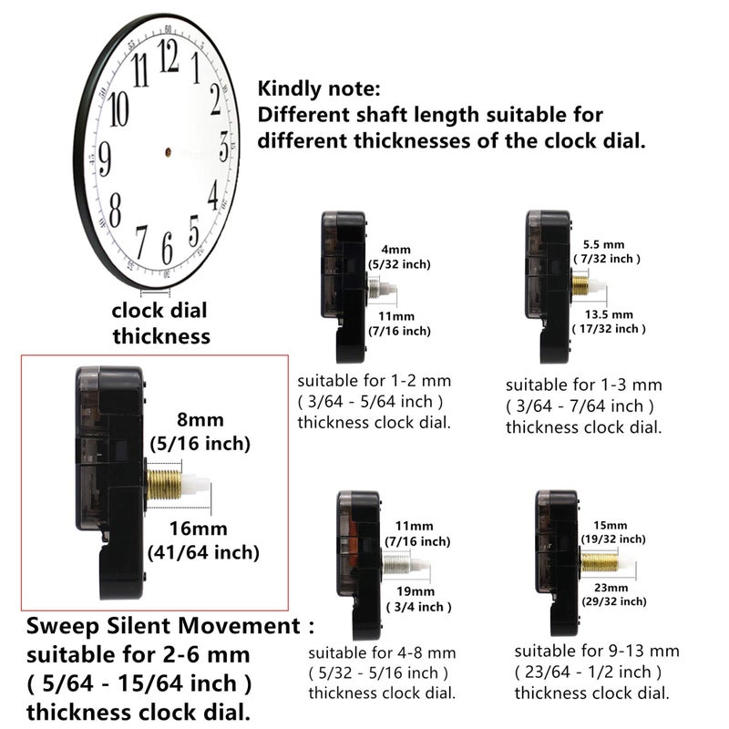TIKROUND Youngtown 12888 Movement for Clock Repair Replacement 16mm(41/64 inch) Shaft Length 8mm (5/16 inch) Thread Length. - Image 2